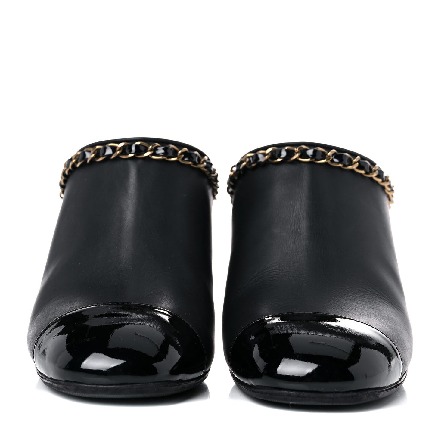 Calfskin Patent Cap Toe Chain Mule 35 Black