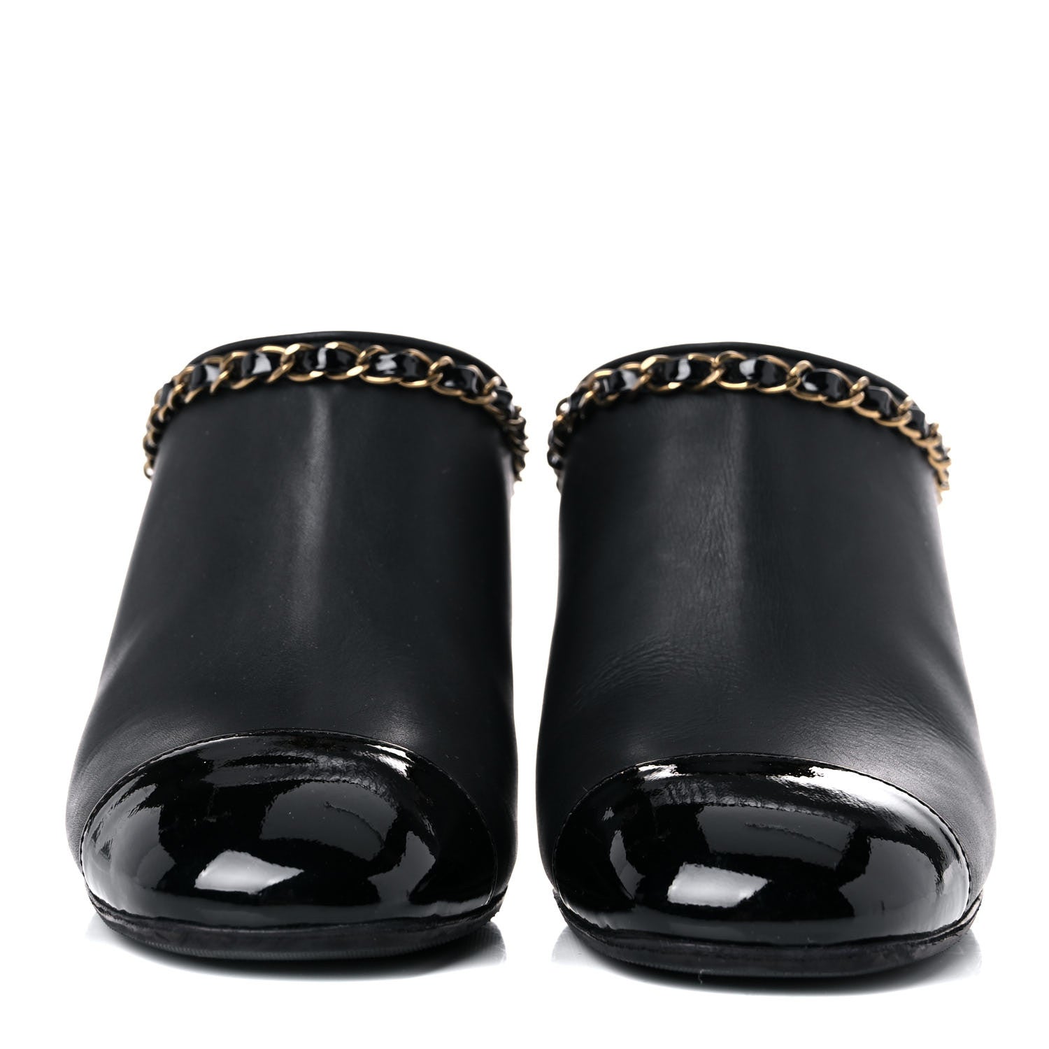 Chanel Calfskin Patent Cap Toe Chain Mule 35 Black 2 of 12