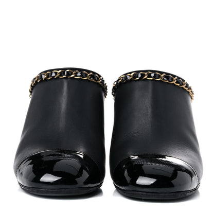 Chanel Calfskin Patent Cap Toe Chain Mule 35 Black 2 of 12
