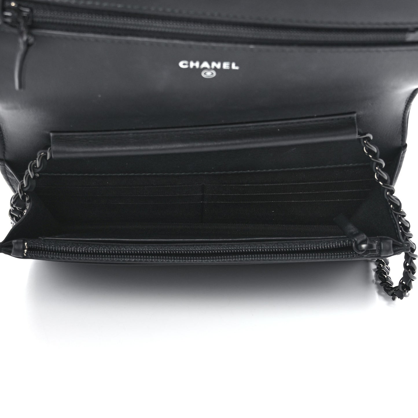 Calfskin Painted Chevron Embossed Boy Wallet On Chain WOC Black