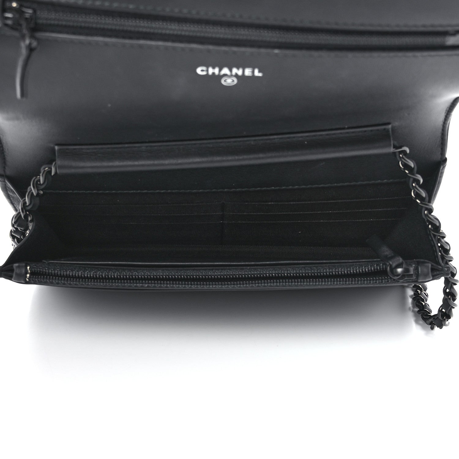 Chanel Calfskin Painted Chevron Embossed Boy Wallet On Chain WOC Black 5 of 12