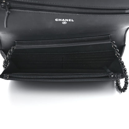 Chanel Calfskin Painted Chevron Embossed Boy Wallet On Chain WOC Black 5 of 12