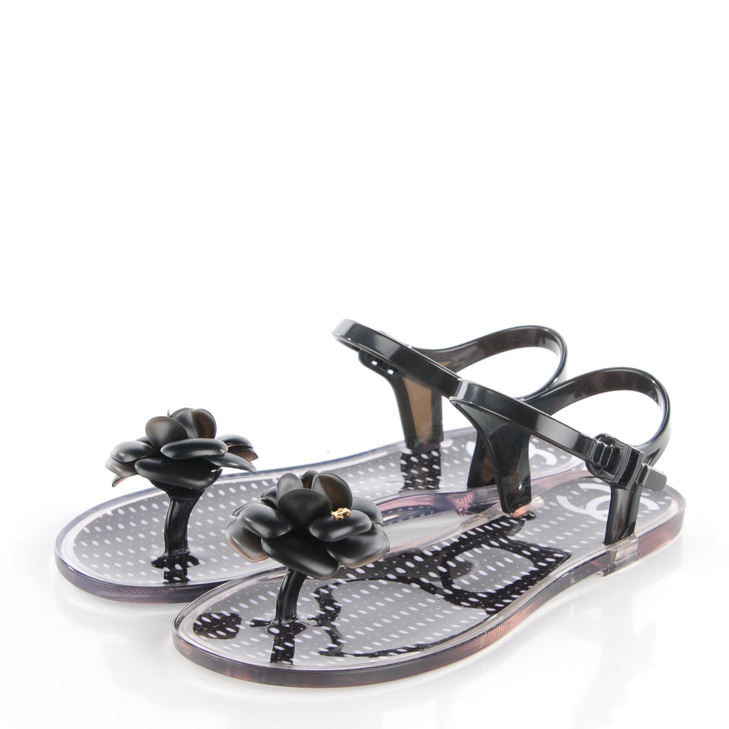 Chanel Jelly Camellia Thong Sandals 36 Black 3 of 7