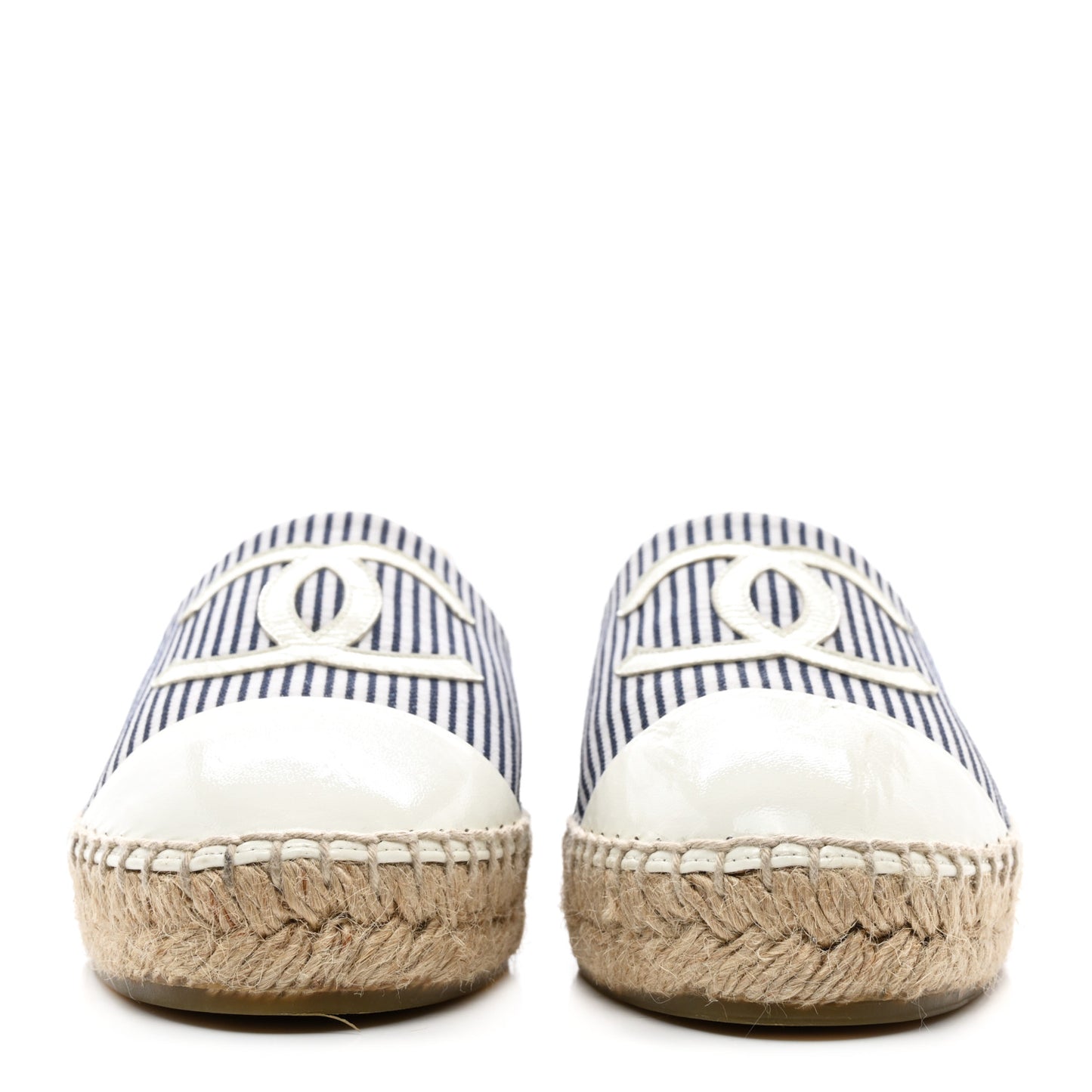 Canvas Striped Patent CC Espadrilles 37 Ivory Navy White