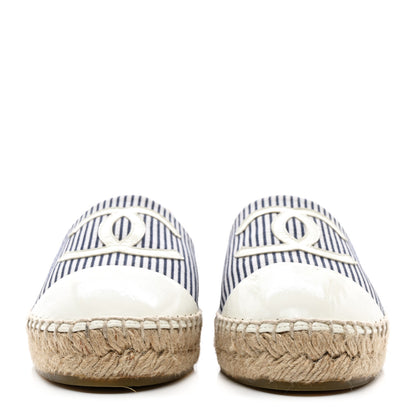 Chanel Canvas Striped Patent CC Espadrilles 37 Ivory Navy White 2 of 11