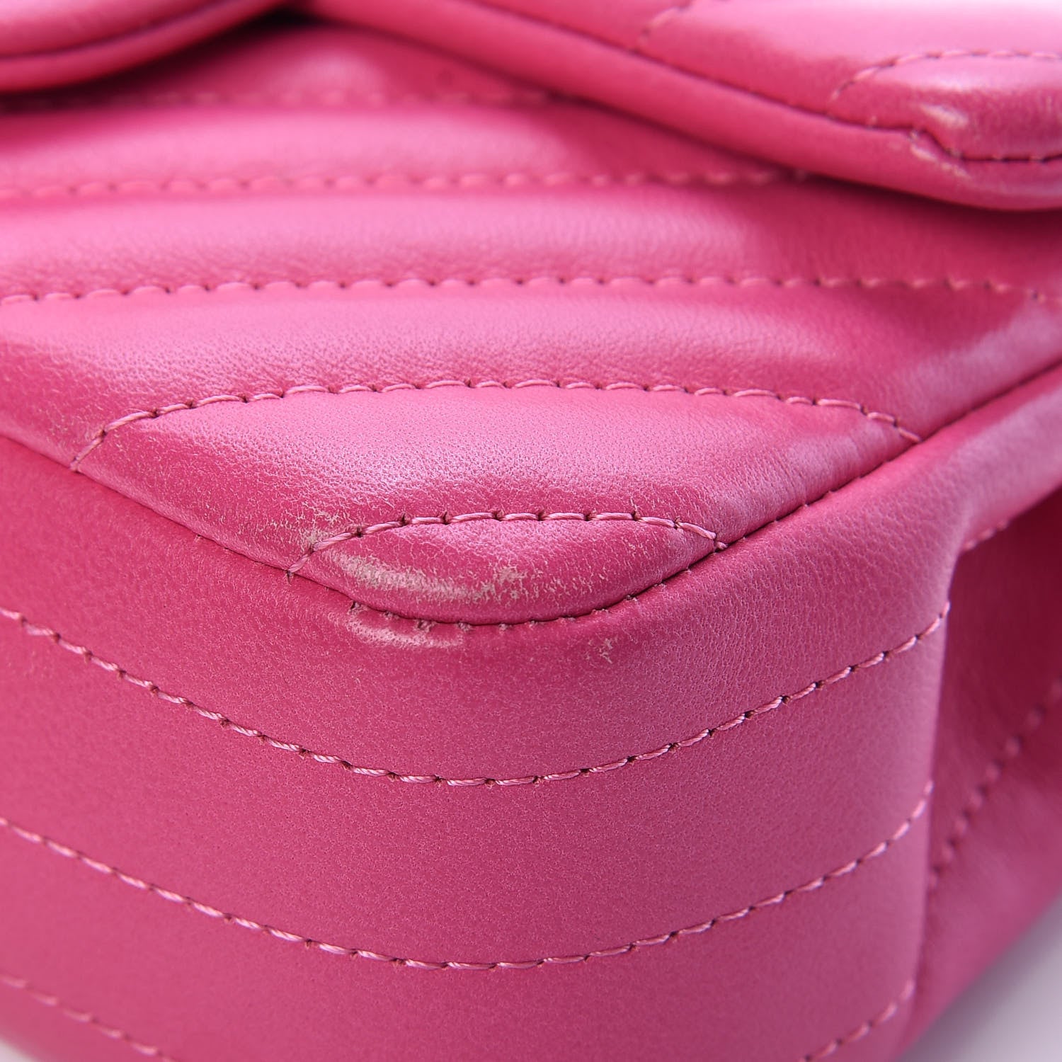 Chanel Lambskin Chevron Quilted Extra Mini Rectangular Flap Dark Pink 10 of 16