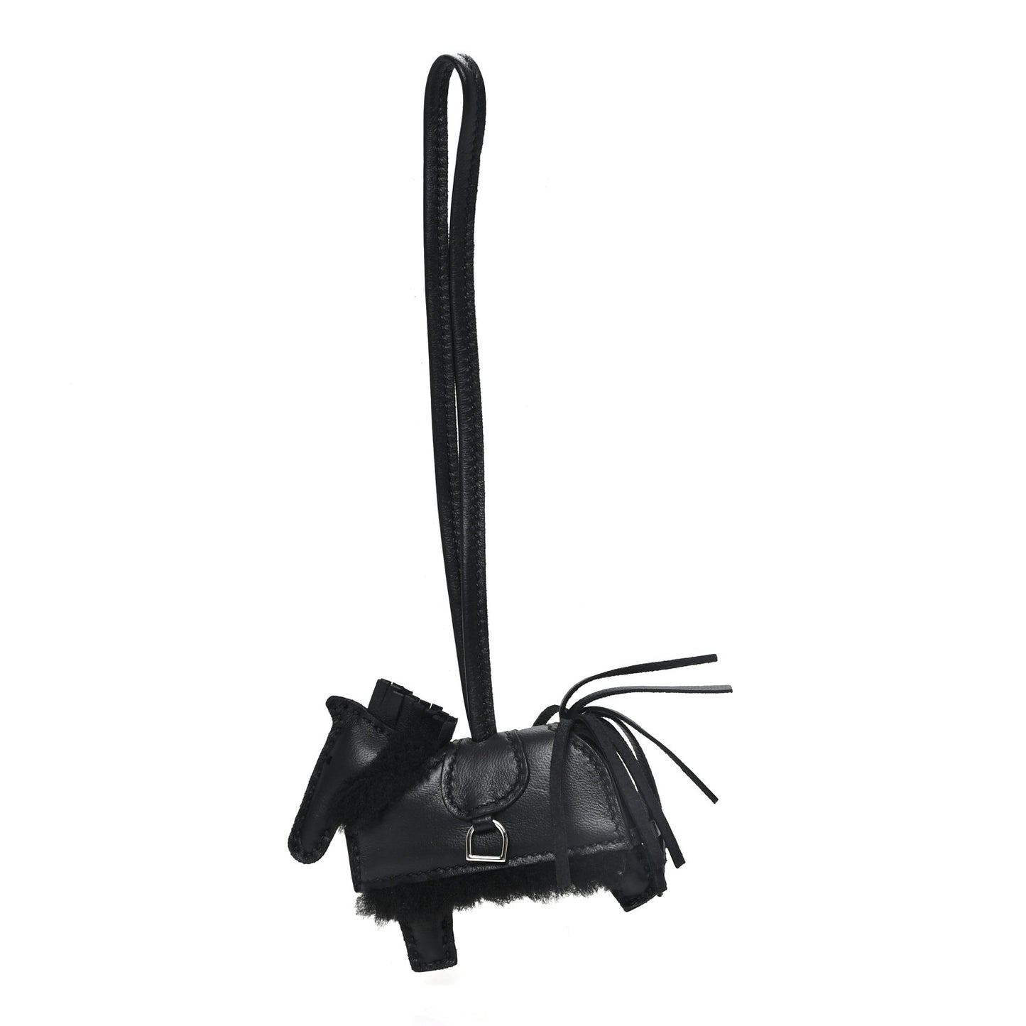Milo Lambskin Merinos Wool Grigri Rodeo Robeo Plush Bag Charm PM Black
