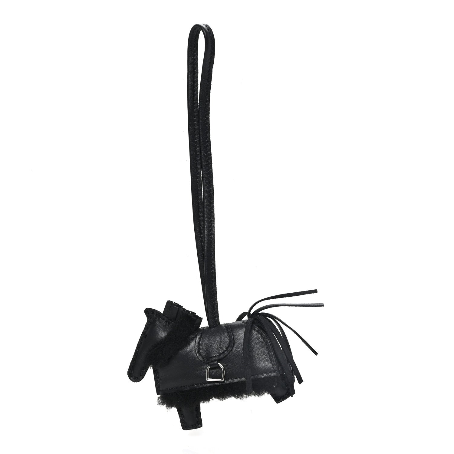 Hermes Milo Lambskin Merinos Wool Grigri Rodeo Robeo Plush Bag Charm PM Black 1 of 4