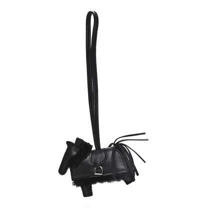 Hermes Milo Lambskin Merinos Wool Grigri Rodeo Robeo Plush Bag Charm PM Black 1 of 4
