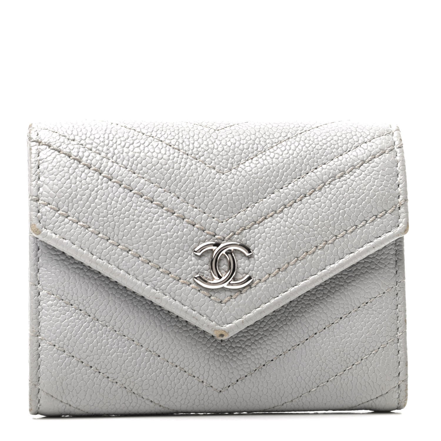Chanel Caviar Chevron Quilted Card Holder Flap Wallet Grey 1 of 11