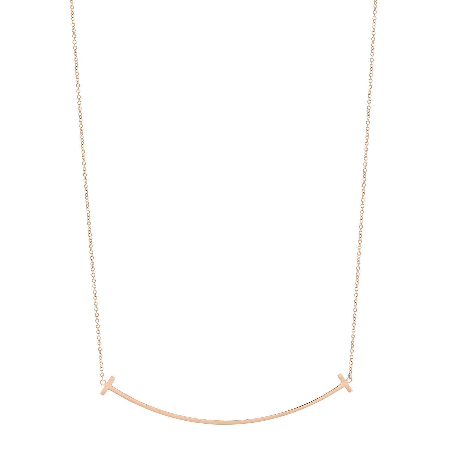 Tiffany 18K Rose Gold Large T Smile Pendant Necklace 1 of 5