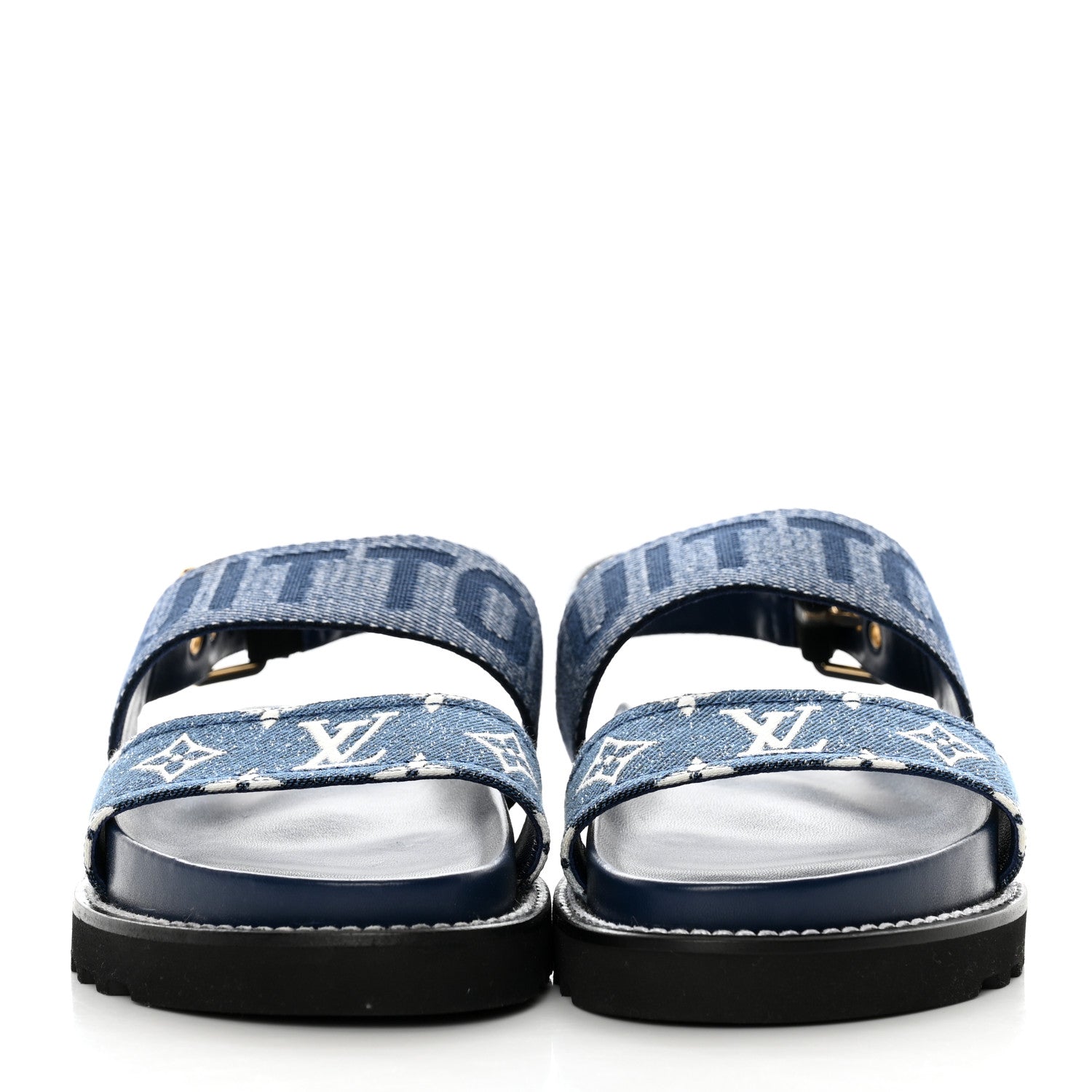 Louis Vuitton Monogram Denim Paseo Flat Comfort Sandals 39 Navy Blue 2 of 8