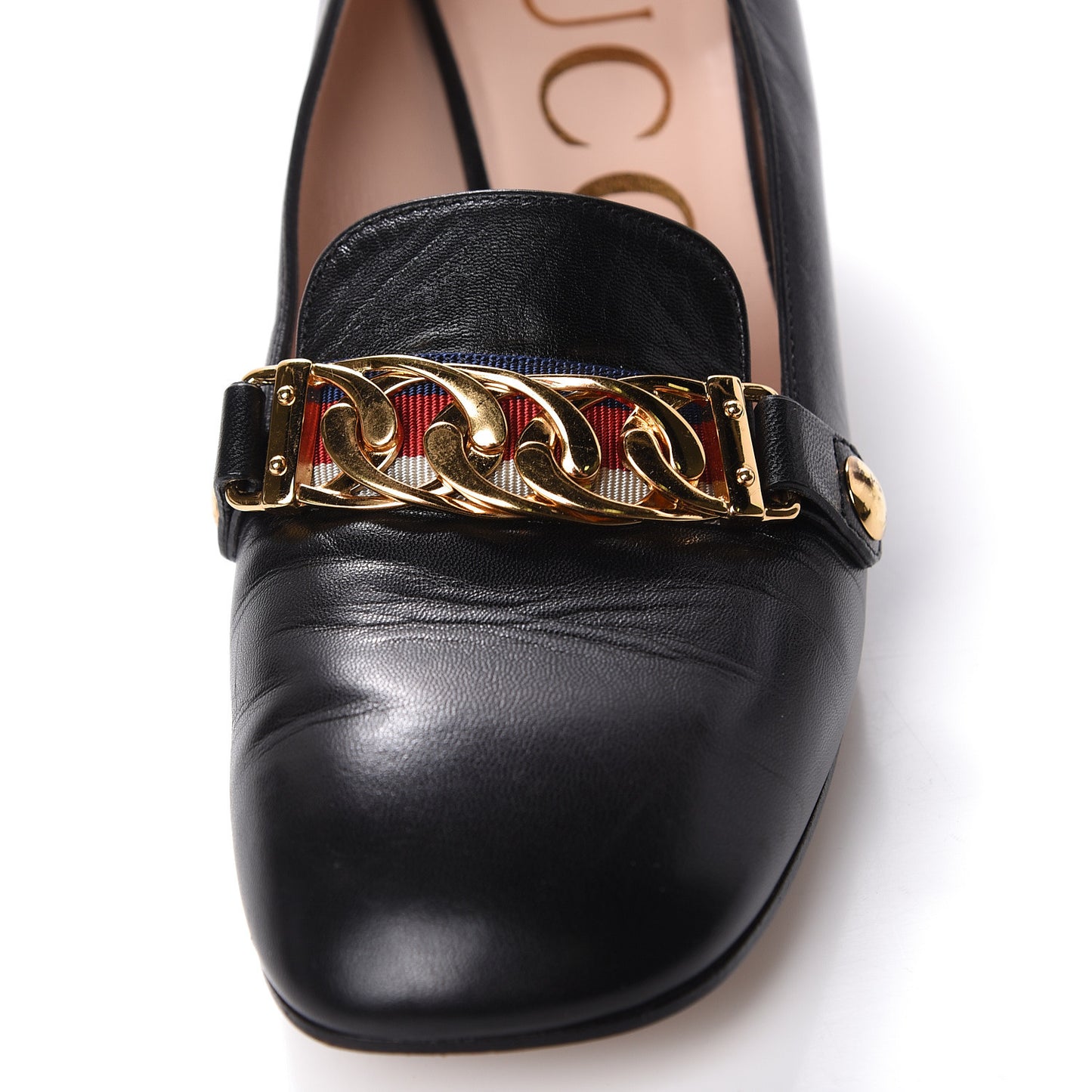 Malaga Kid Sylvie Web Chain Mid Heel Loafers 36.5 Black