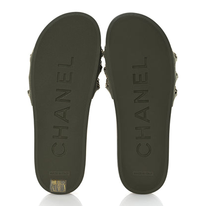 Chanel Canvas Chain Flat Sandals 40 Khaki 7 of 14