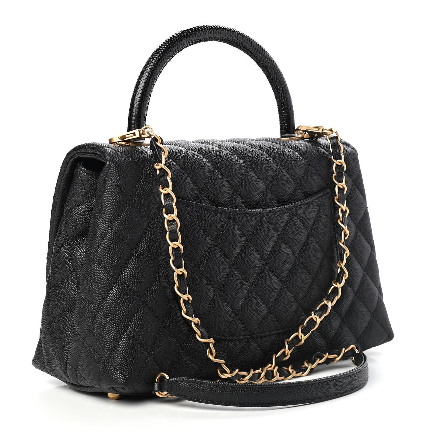 Caviar Lizard Quilted Small Coco Handle Flap Black