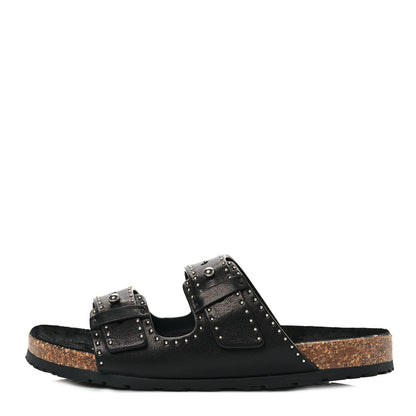 Saint Laurent Calfskin Studded Jimmy Cross Slides 37.5 Black 1 of 9