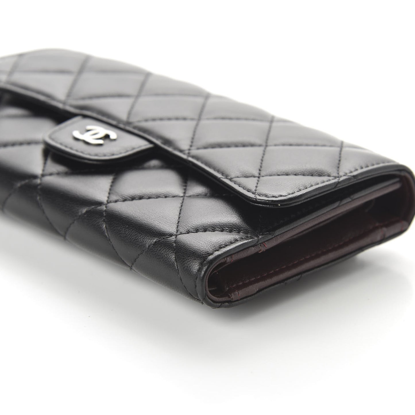 Lambskin Quilted Large Flap Wallet Black
