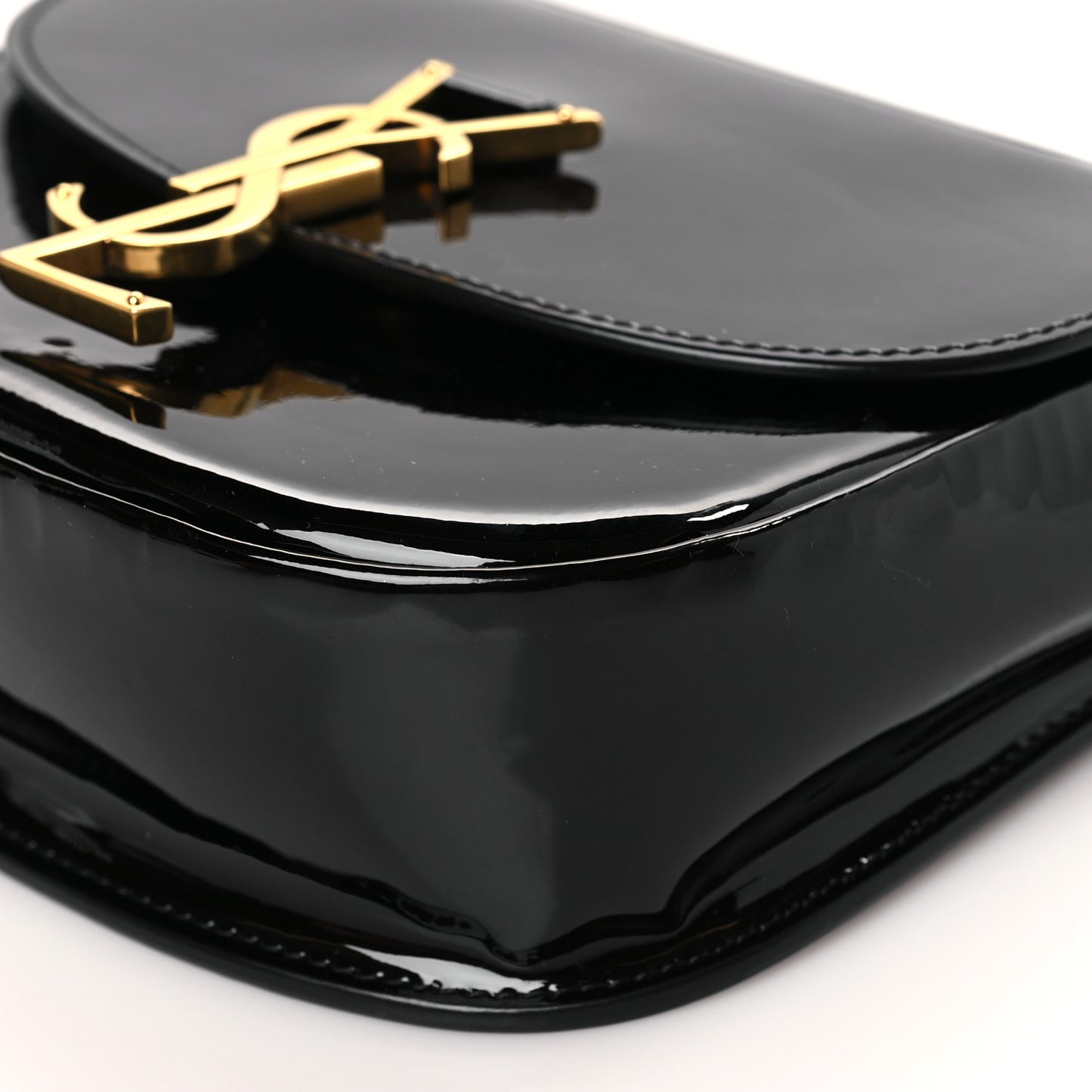 Patent Calfskin Classic Monogram Small Kaia Satchel Black