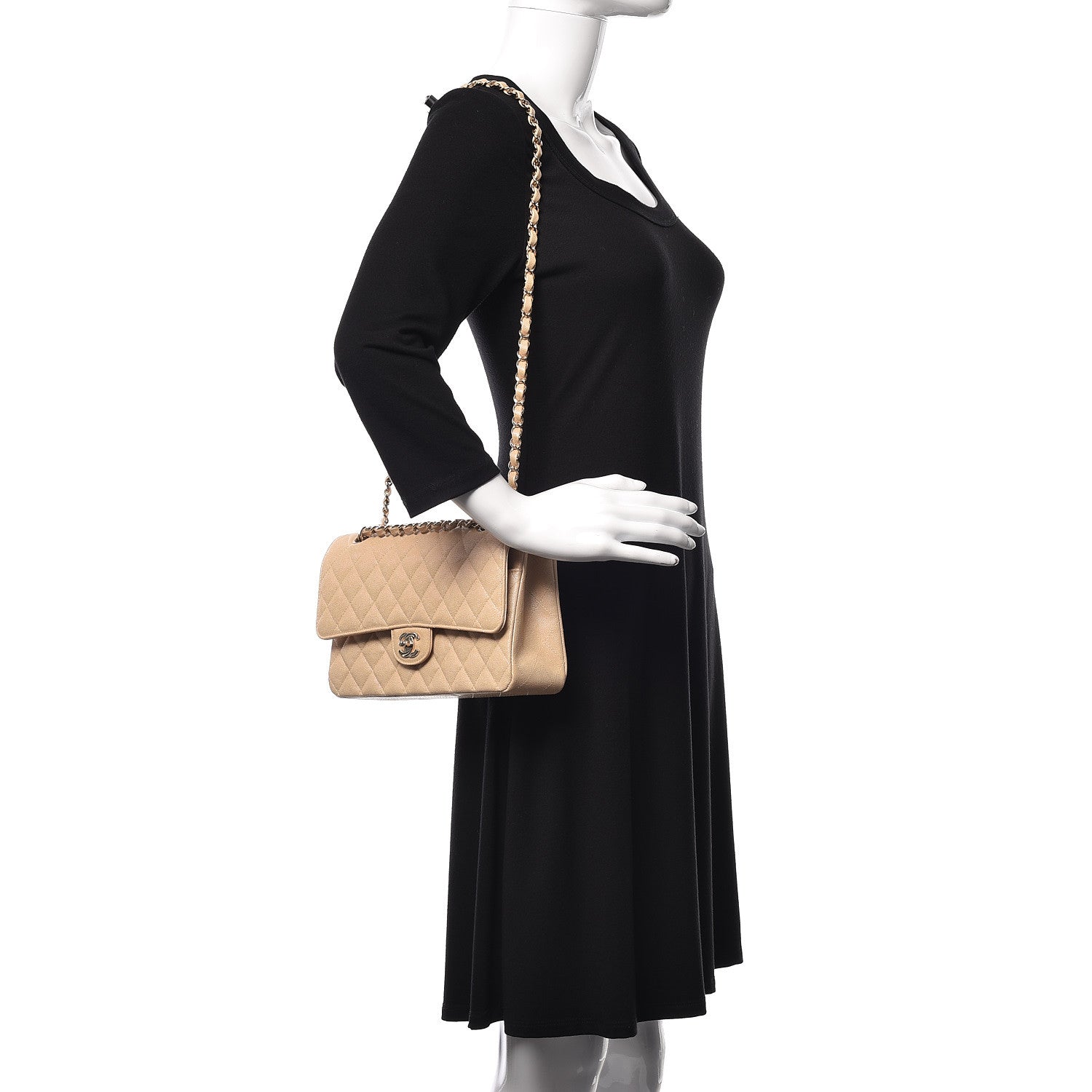Chanel Iridescent Caviar Quilted Medium Double Flap Beige 3 of 12