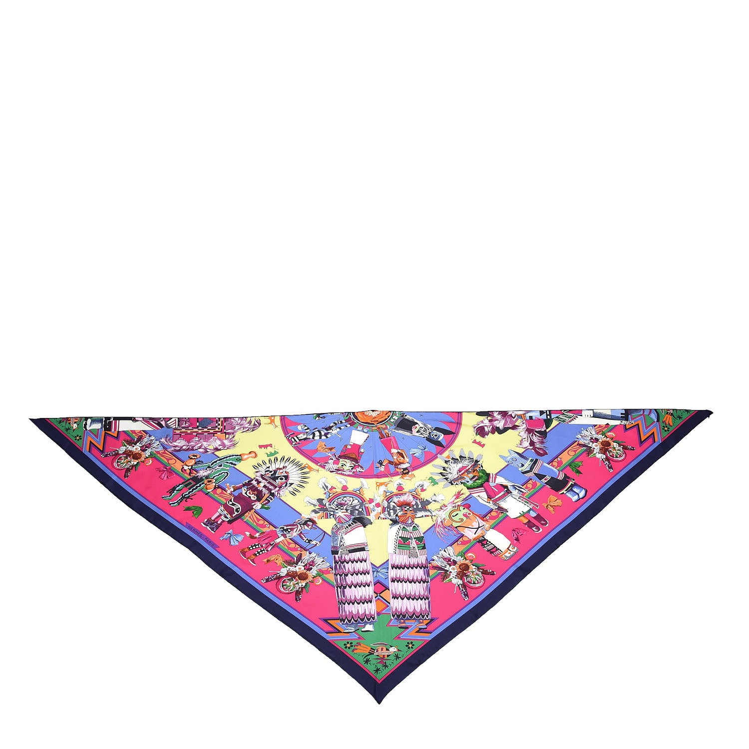 Hermes Silk Kachinas Giant Triangle Scarf Jaune Vif Fuchsia 1 of 5