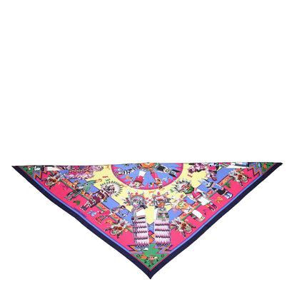 Hermes Silk Kachinas Giant Triangle Scarf Jaune Vif Fuchsia 1 of 5