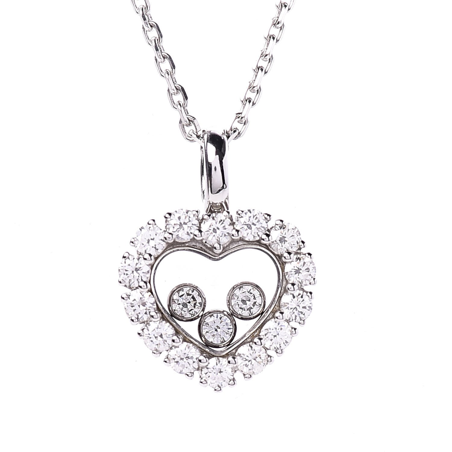 Chopard 18K White Gold 3 Diamond Happy Diamond Icons Heart Pendant Necklace 4 of 8
