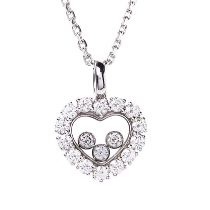 Chopard 18K White Gold 3 Diamond Happy Diamond Icons Heart Pendant Necklace 4 of 8