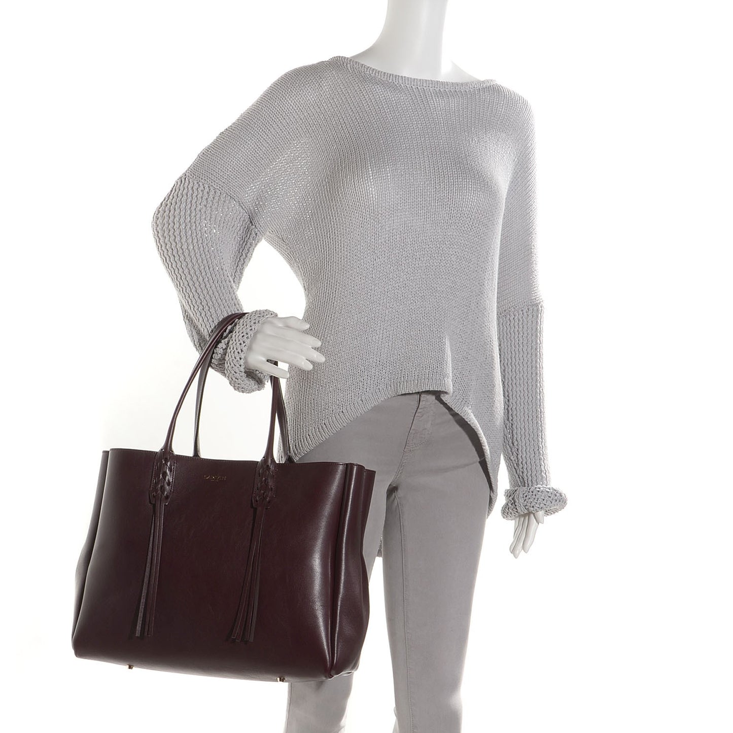 LANVIN Smooth Calfskin Small Fringe Shopper Tote Aubergine