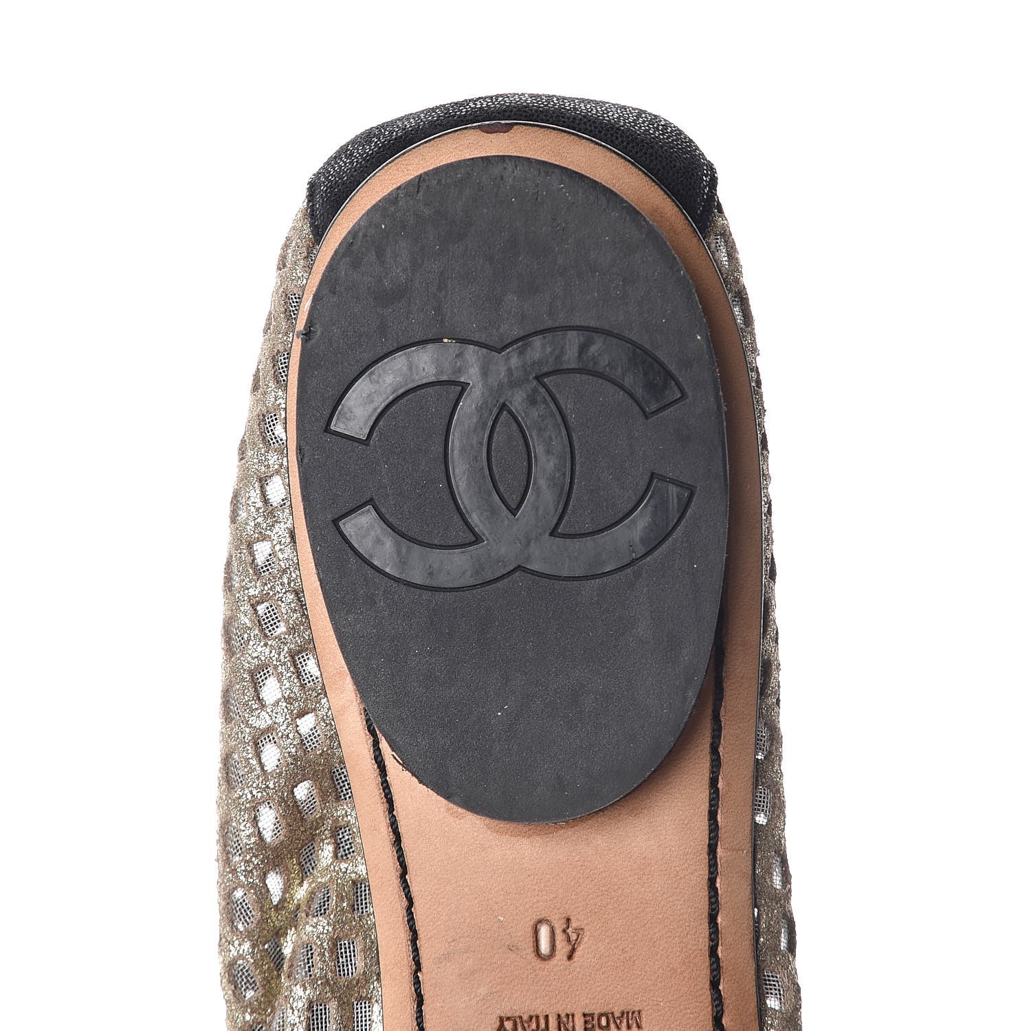 Chanel Perforated Elastic Camellia Ballerina Flats 40 Gold Black 10 of 14