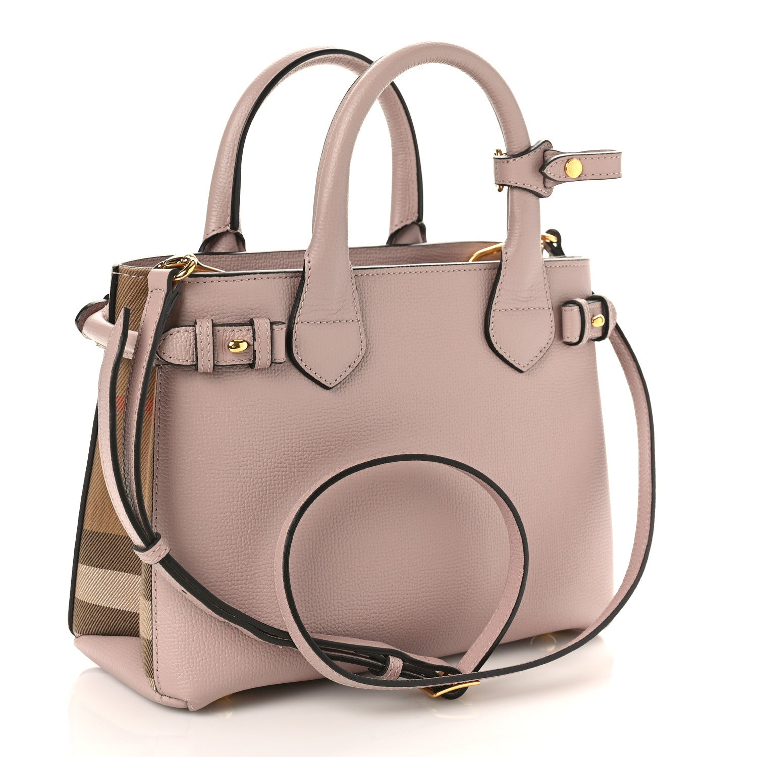 Burberry Grainy Calfskin House Check Small Banner Tote Pale Orchid 3 of 8