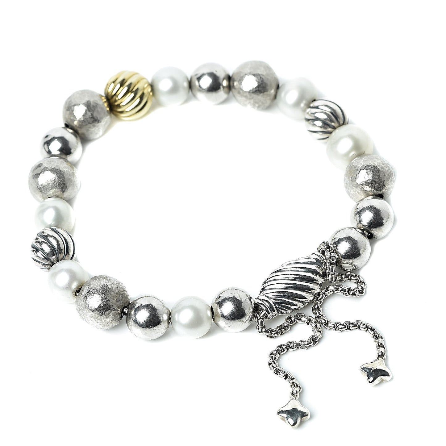 Sterling Silver 18K Yellow Gold Pearl Elements Bead Bracelet
