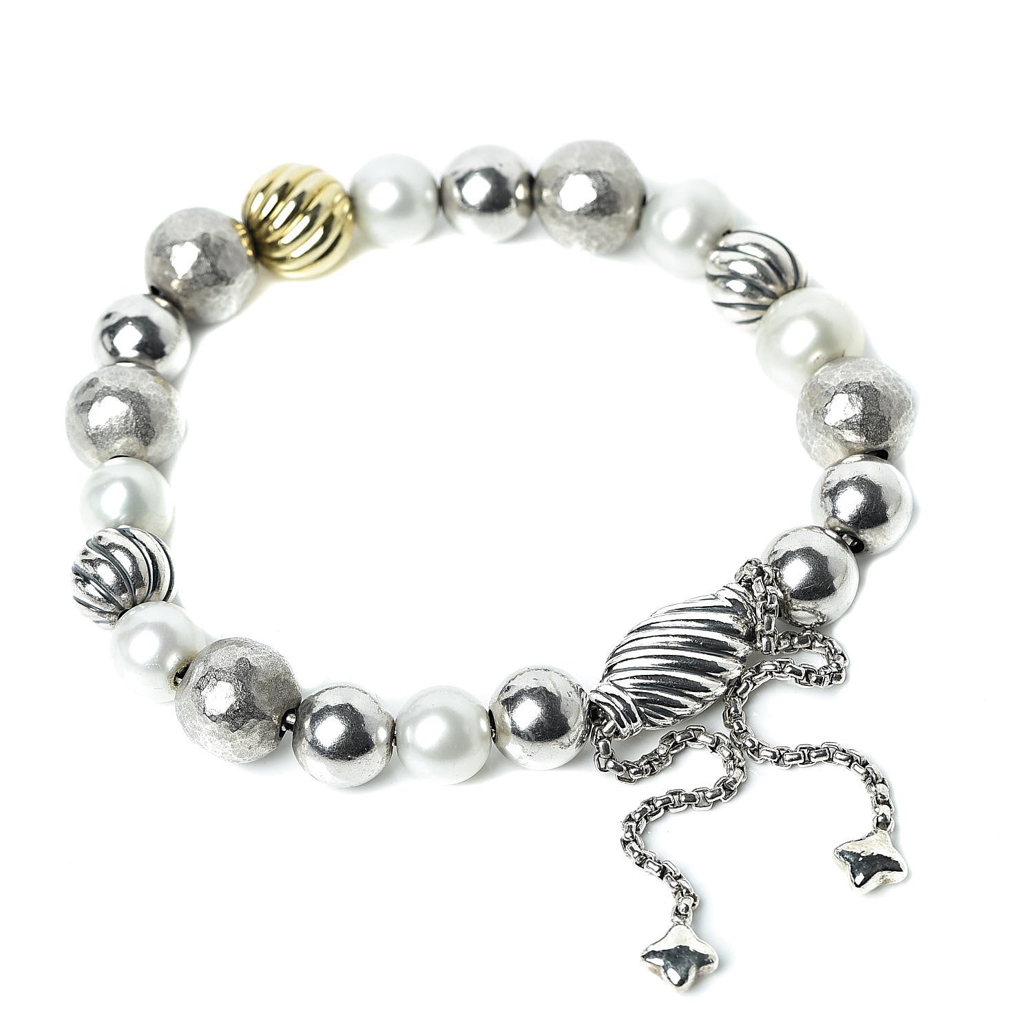David Yurman Sterling Silver 18K Yellow Gold Pearl Elements Bead Bracelet 3 of 4