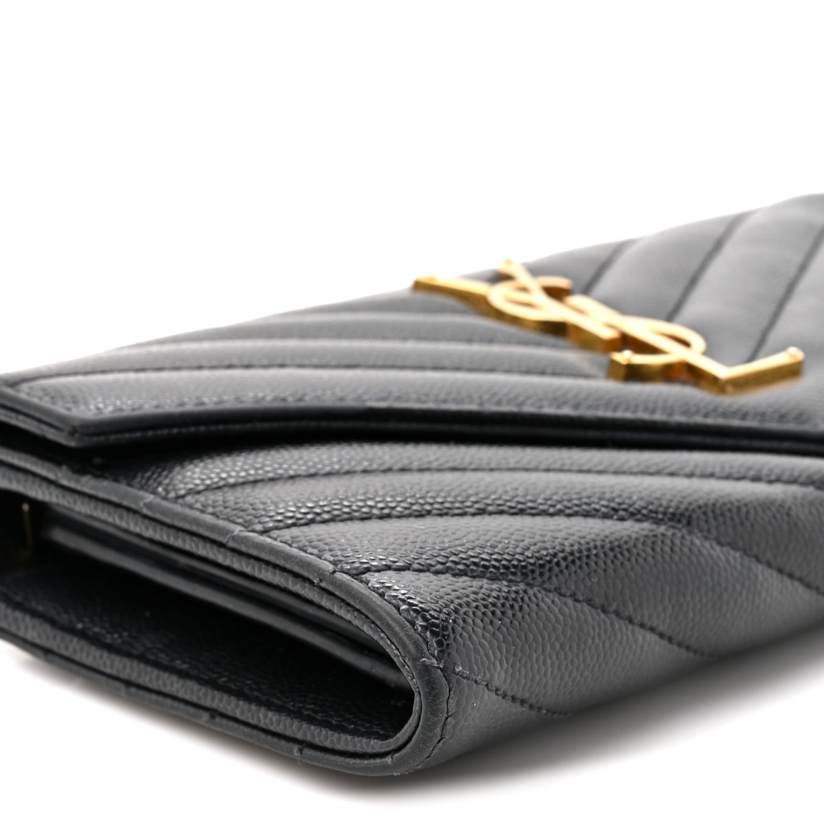 Saint Laurent Grain De Poudre Matelasse Chevron Monogram Flap Wallet Black 10 of 10