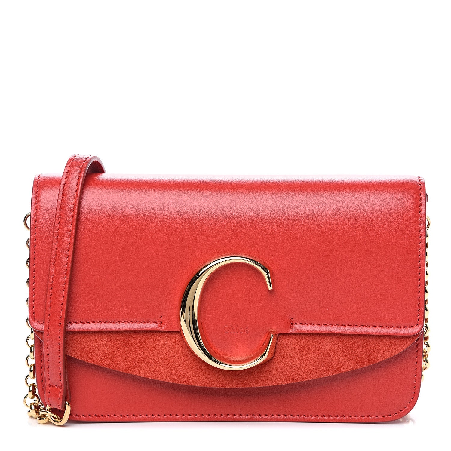 Chloe Calfskin Suede C Clutch With Chain Plaid Red 1 of 11