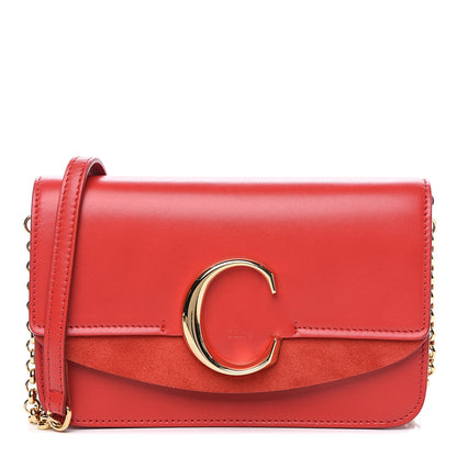 Chloe Calfskin Suede C Clutch With Chain Plaid Red 1 of 11