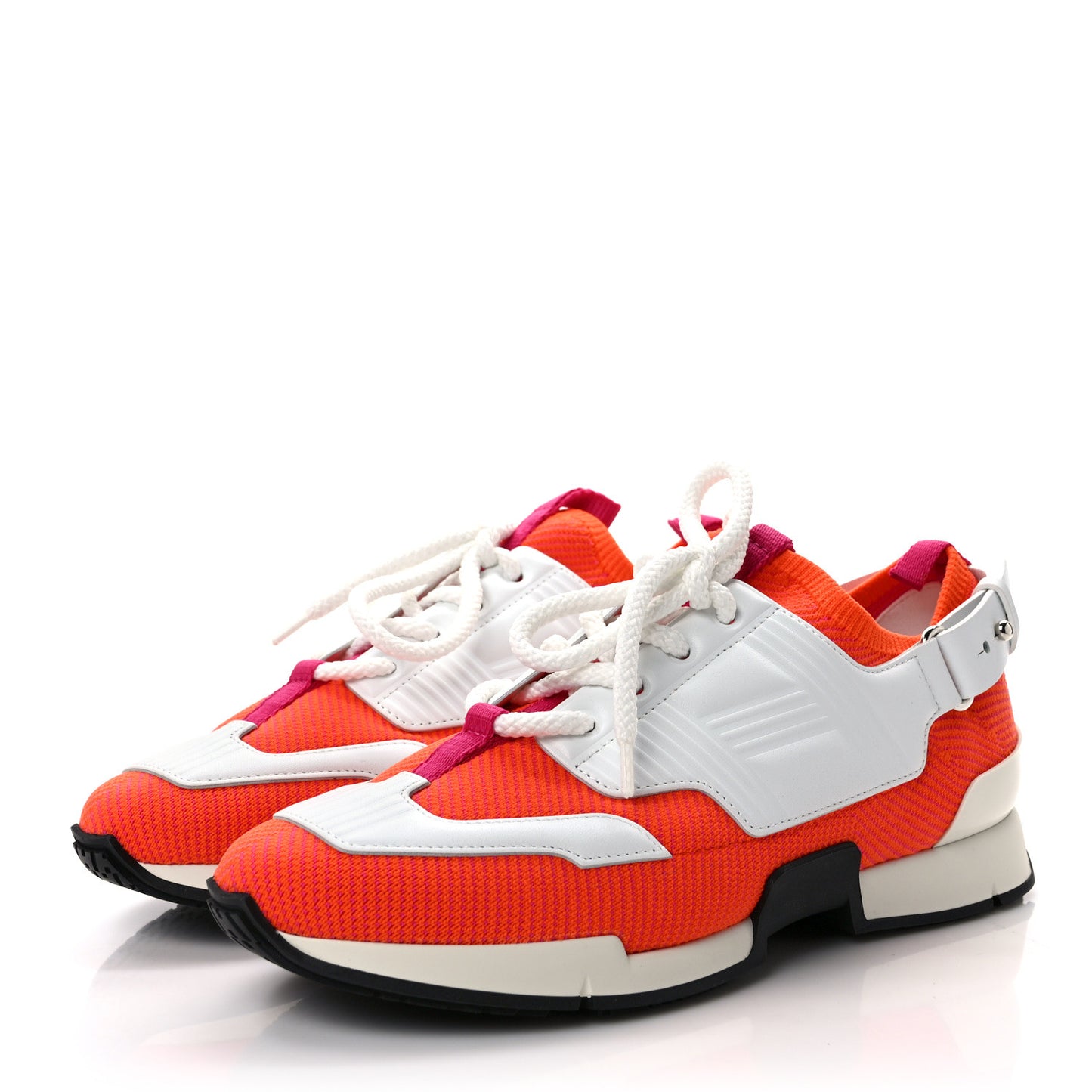 Calfskin Womens Athlete Sneakers 37.5 White Orange