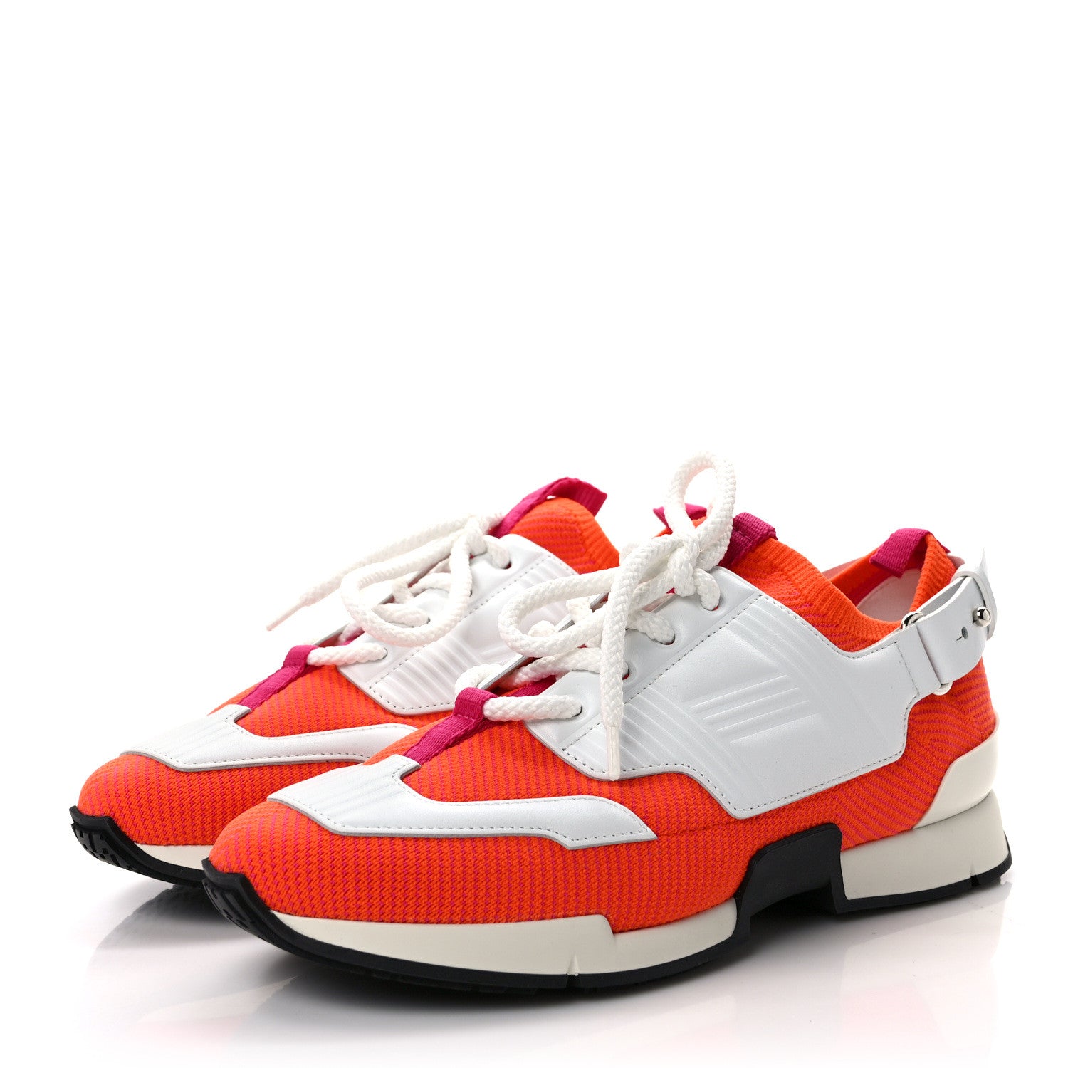 Hermes Calfskin Womens Athlete Sneakers 37.5 White Orange 3 of 9