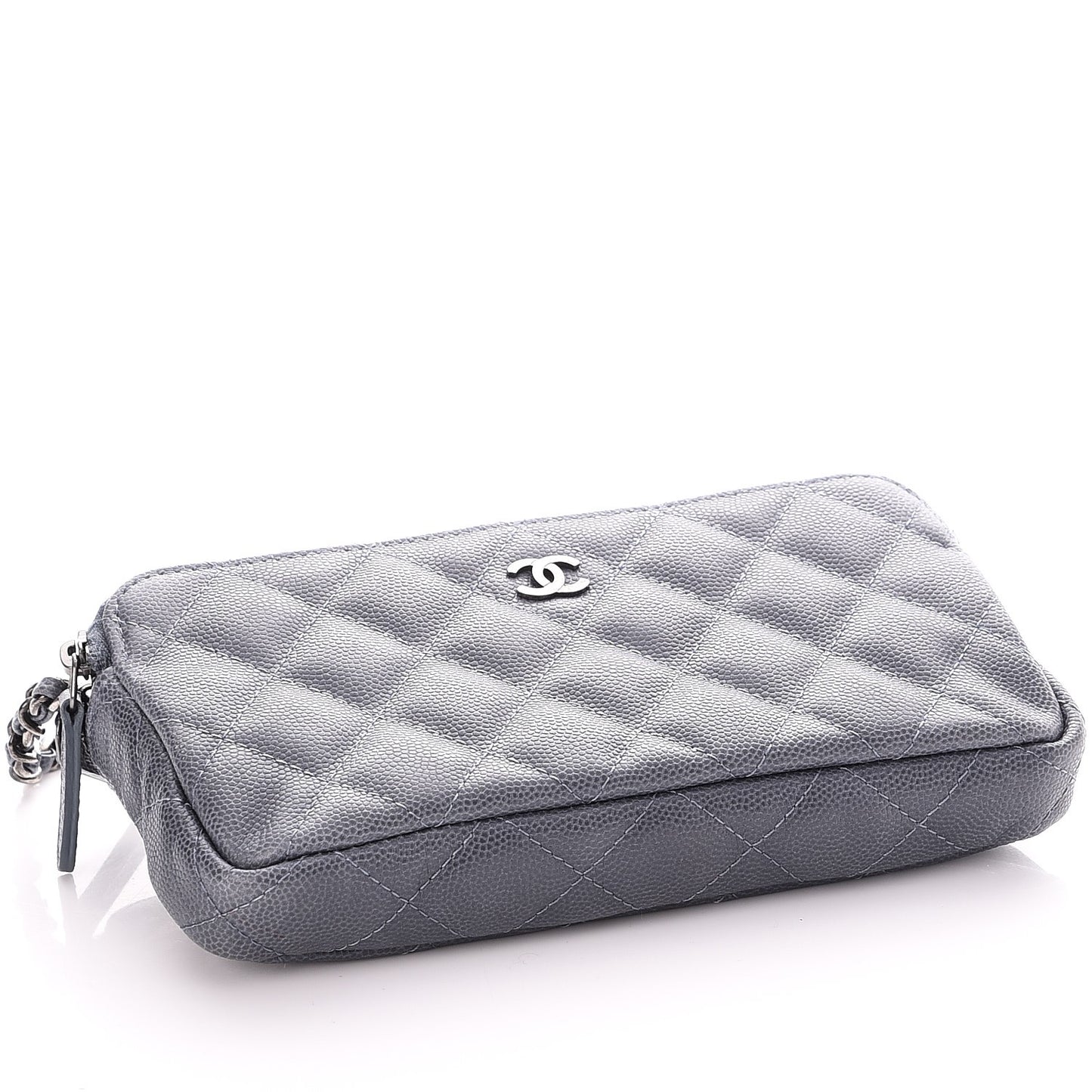 Caviar Quilted Small Clutch With Chain Grey