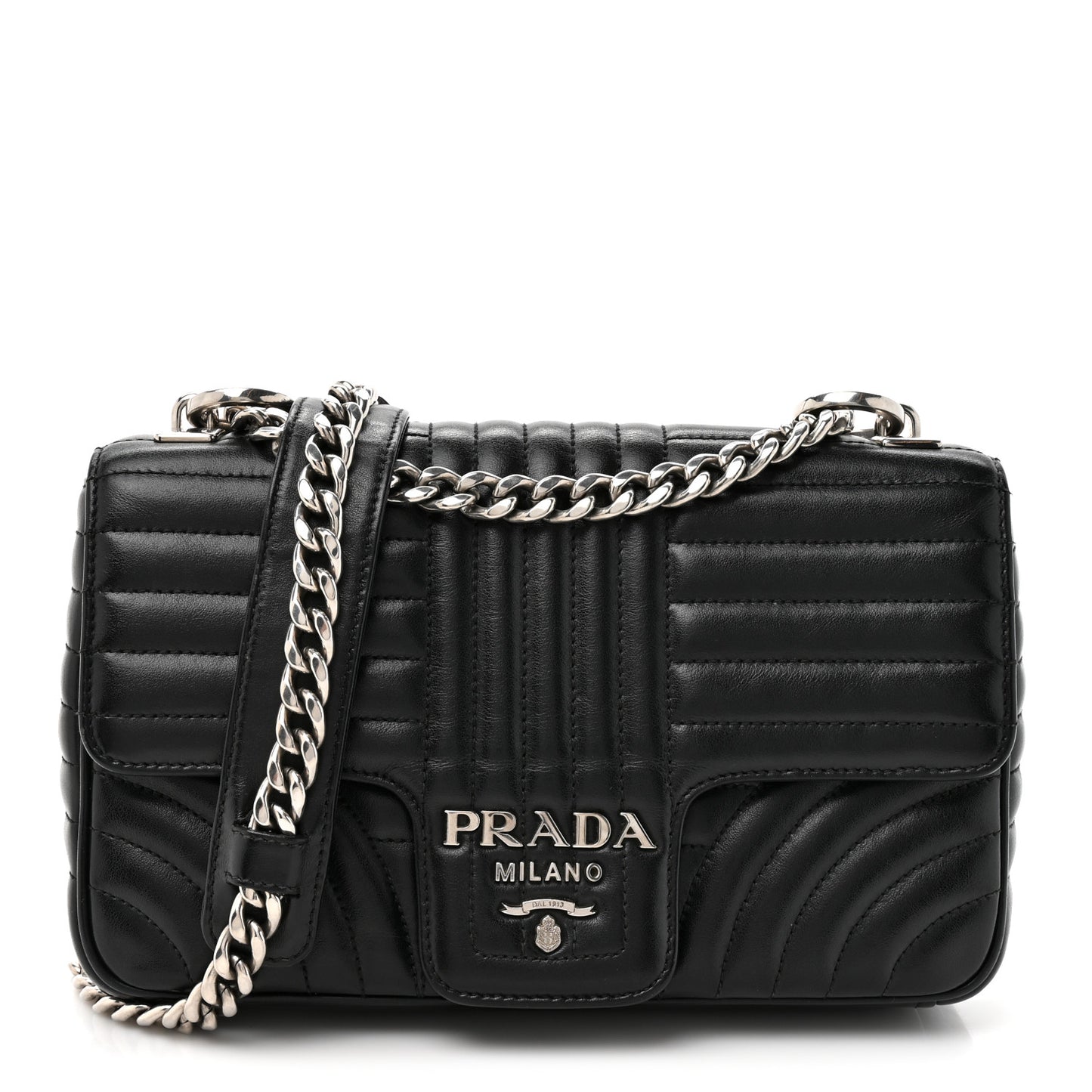 Soft Calfskin Impunture Diagramme Medium Chain Flap Shoulder Bag Black