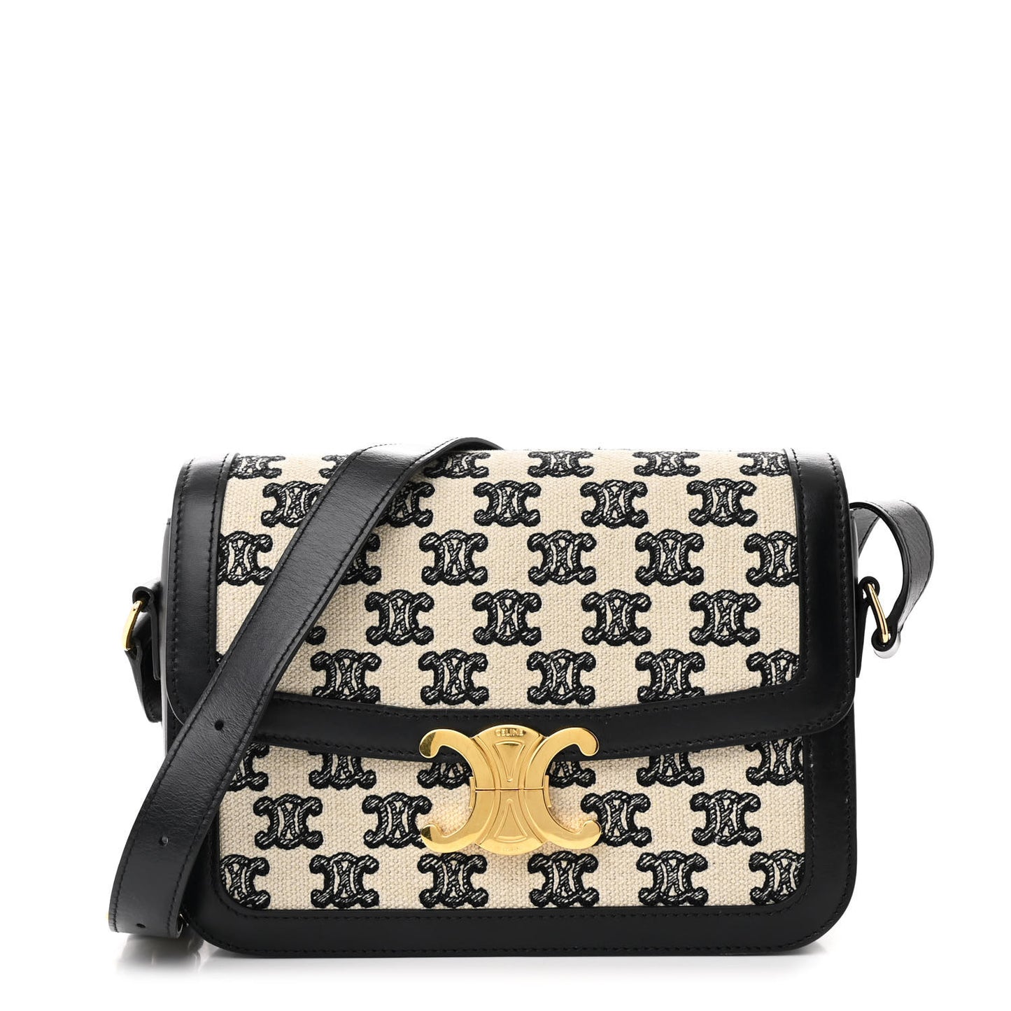 Canvas Calfskin Triomphe Embroidered Medium Triomphe Bag Black