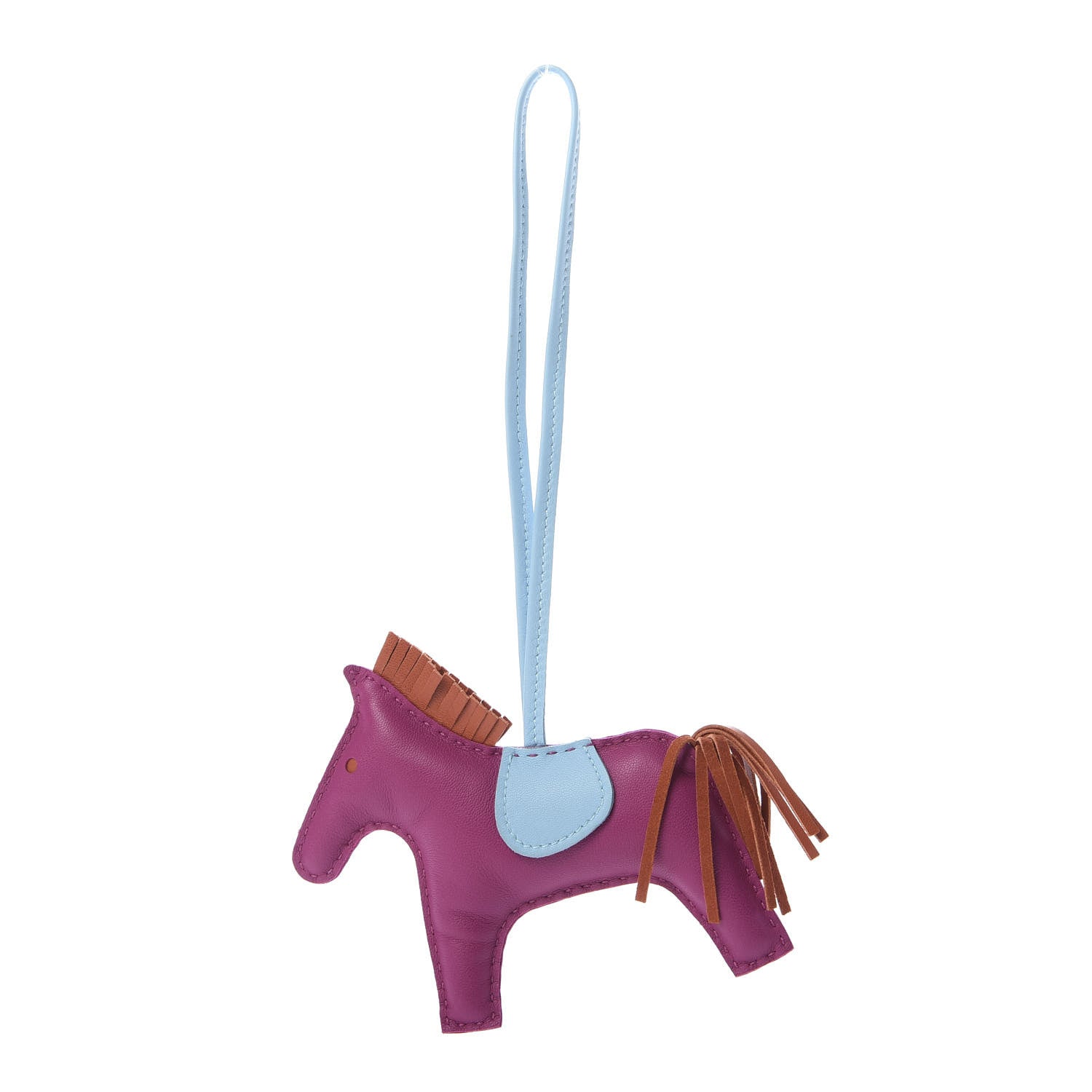 Hermes Milo Lambskin Grigri Rodeo Horse Bag Charm MM Rose Pourpre Cornaline Celeste 2 of 4
