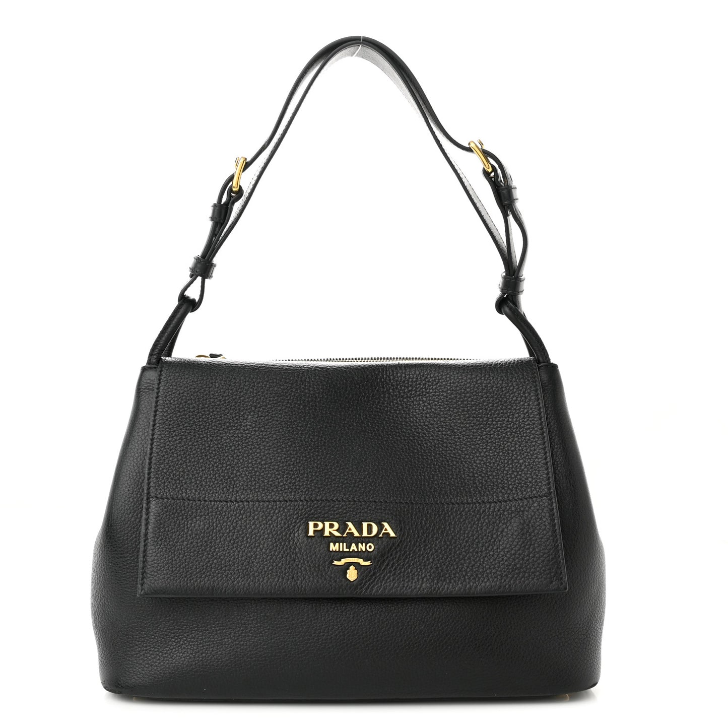Vitello Daino Flap Shoulder Bag Black