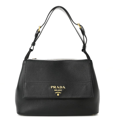 Prada Vitello Daino Flap Shoulder Bag Black 1 of 11