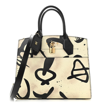 Louis Vuitton Calfskin Tribal City Steamer MM White Black 1 of 10