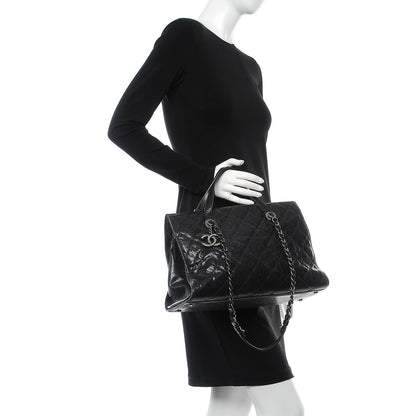 Chanel Crumpled Grained Calfskin Quilted CC Crave Tote Black 2 of 13