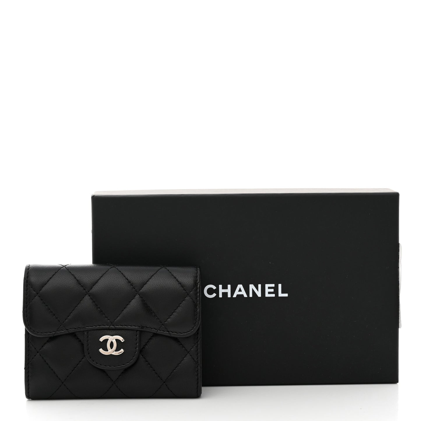 Lambskin Quilted Flap Card Holder Wallet Black