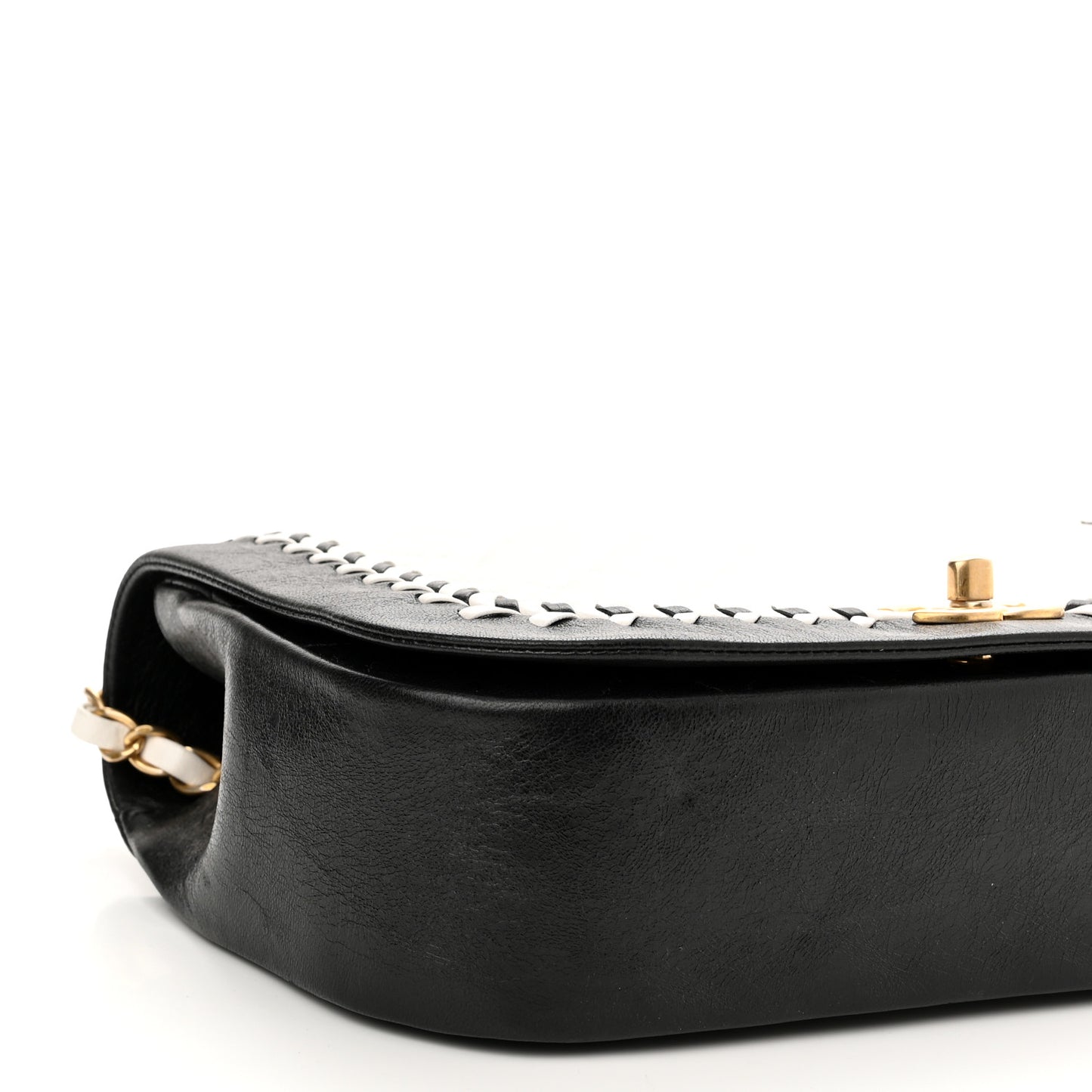 Calfskin Braided Flap White Black