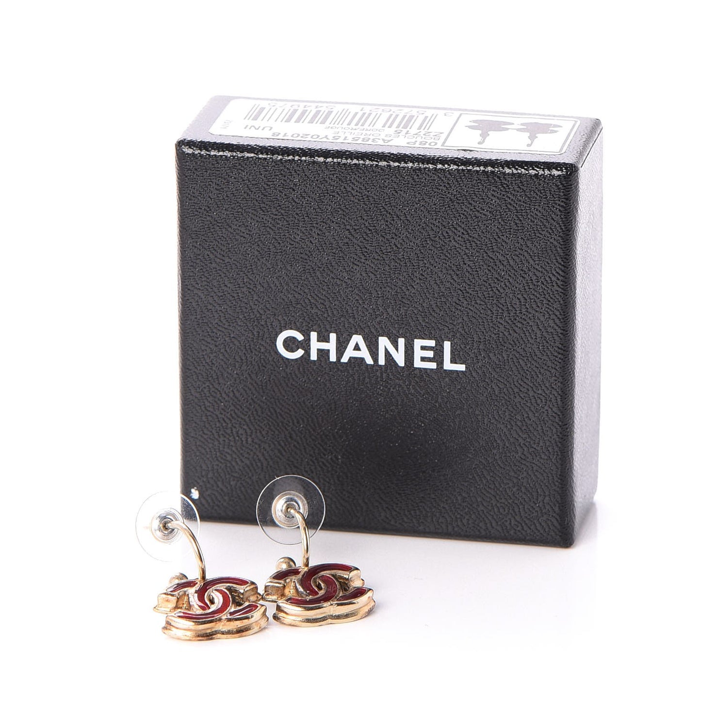 Enamel CC Earrings Red Gold