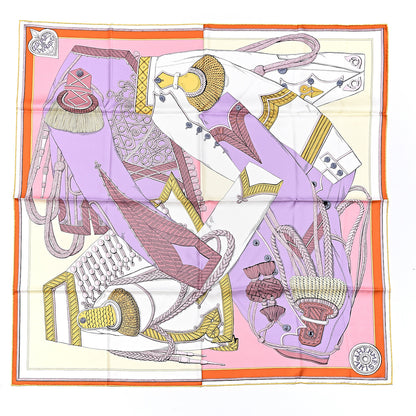Hermes Silk Zouaves Et Dragons Scarf 90 Jaune Pale Mauve Rose 1 of 4
