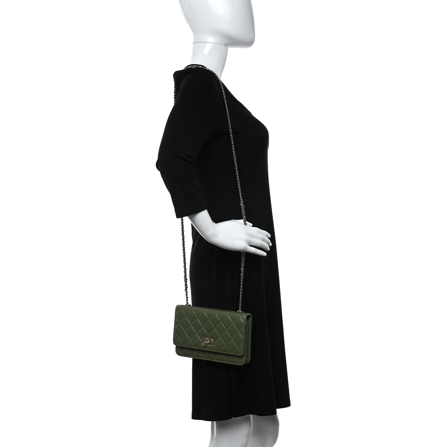 Lambskin Quilted Trendy CC Wallet On Chain WOC Green